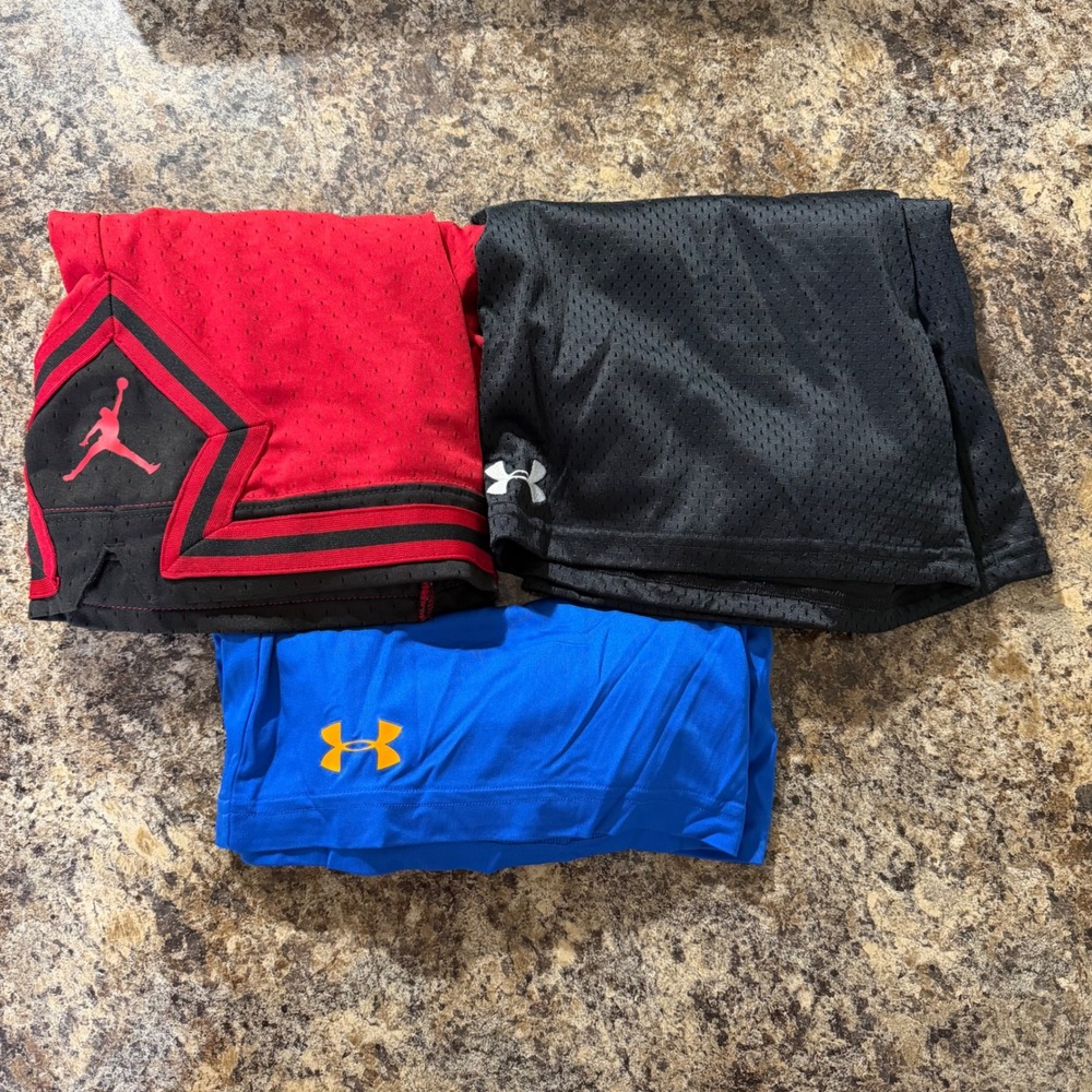 Jordan & Under Armour Boys Athletic Shorts Bundle Red Black Blue Size Large YLG
